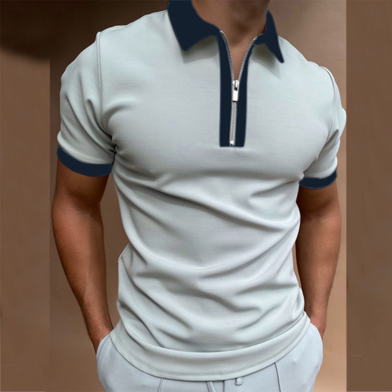 Jiyugala Suit Shirt For Men Shirt Sleeve Turn Down Blouse Men's Zipper ...