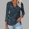 thumbnail image 3 of TKLPEHG Womens 3/4 Sleeve Tops V-Neck Tunic Tops Glitter Print Graphic Tee Summer Comfy Fashion 3/4 Sleeve T Shirts Casual Loose Outfits (Navy,S), 3 of 5