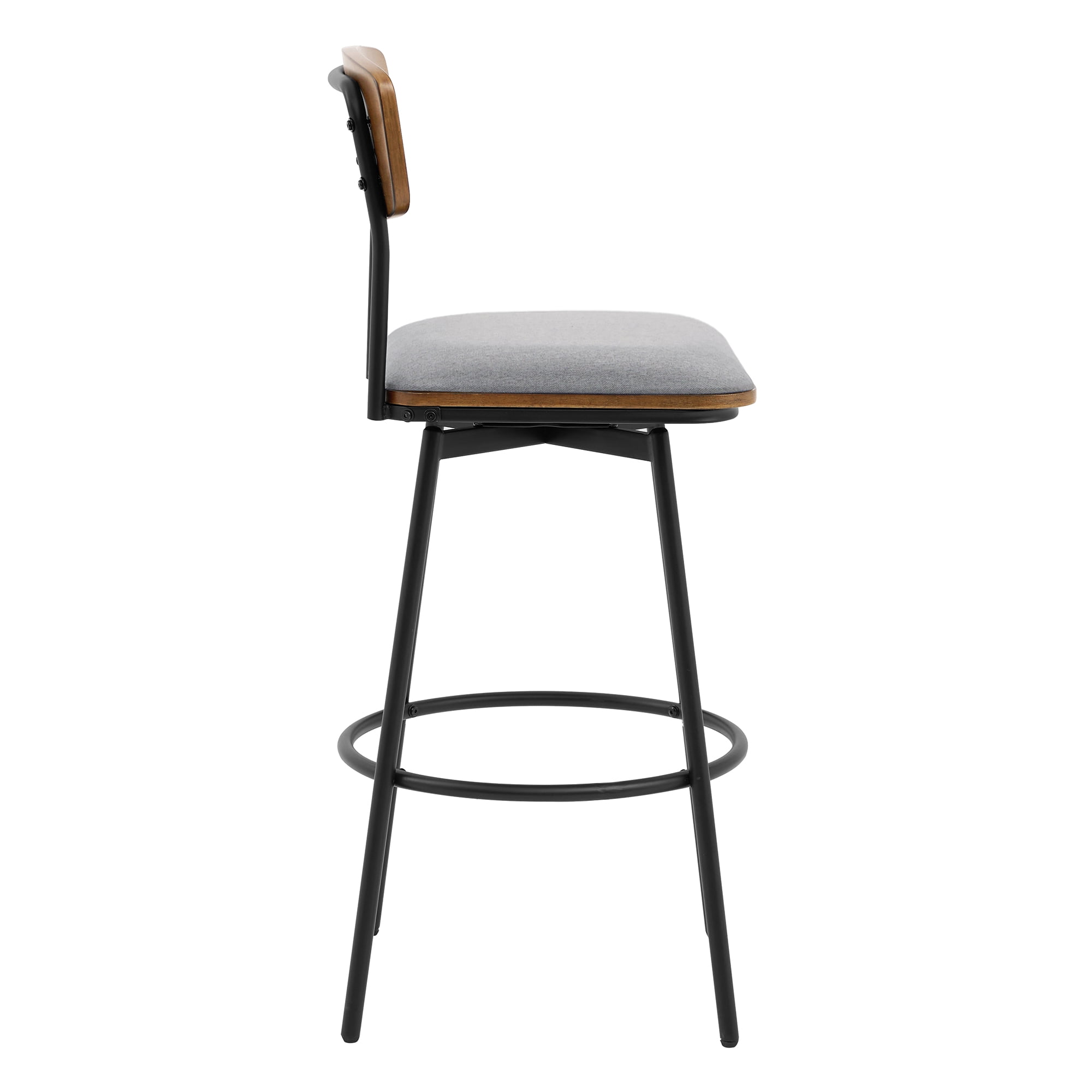 Spruce & Spring Bar Height Swivel Bar Stool with Wood Back and Metal Base Set of 2, Light Grey, Fabric
