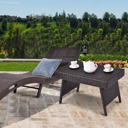 Costway Mix Brown Folding Rattan Side Coffee Table Patio Garden Costway Mix Brown Folding Rattan Side Coffee Table Patio Garden Outdoor Furniture