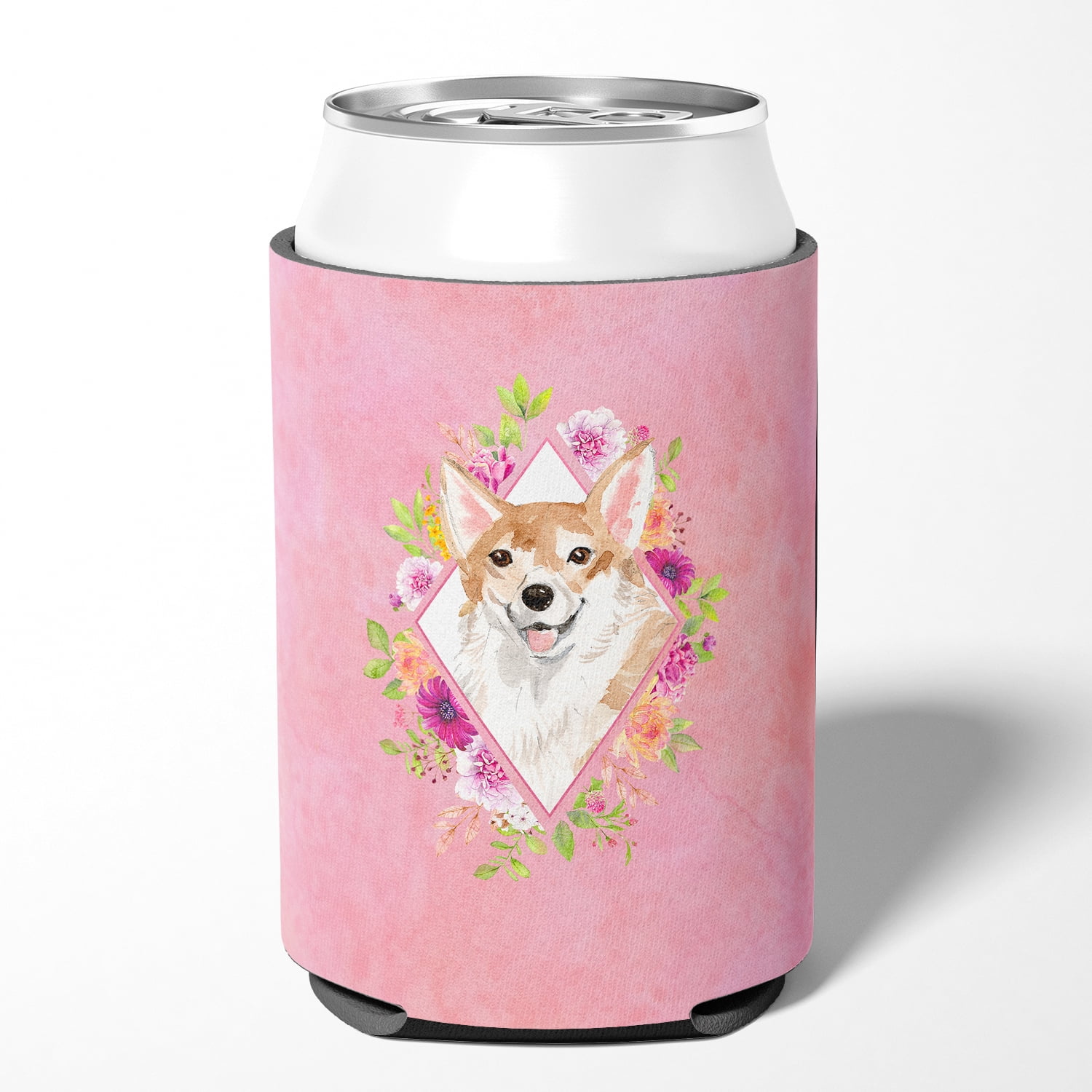Carolines Treasures CK4243CC Corgi Pink Flowers Can or Bottle Hugger Can Hugger multicolor