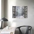 thumbnail image 3 of Nawypu  Canvas Print Wall Art Window View Rustic Winter Snow Forest Tree Path Wilderness Nature Photography Realism Scenic Landscape Colorful Multicolor for Living Room, Bedroom, Office, 3 of 4