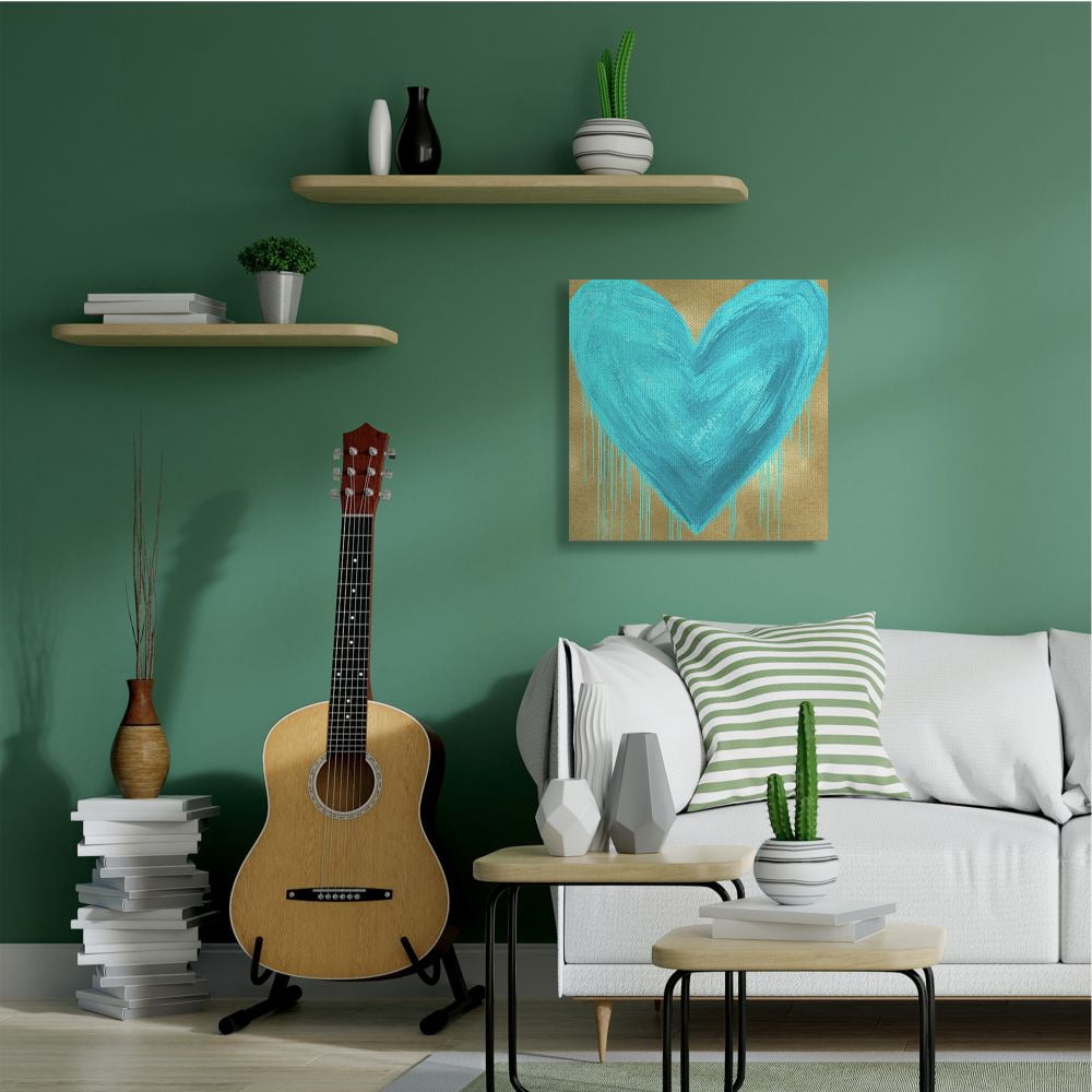 Stupell Industries Blue Heart over Neutral Tan with Paint Drip Designed by Lindsay Rodgers