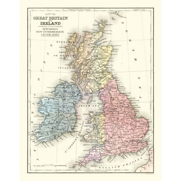 Historic Map - Great Britain Ireland - Mitchell 1869 - 23 x 29.26 - Vintage Wall Art
