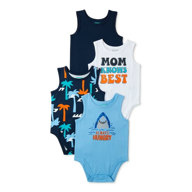 Garanimals Baby Boy Sleeveless Tank Bodysuit Multipack, 4Pack, Sizes 0