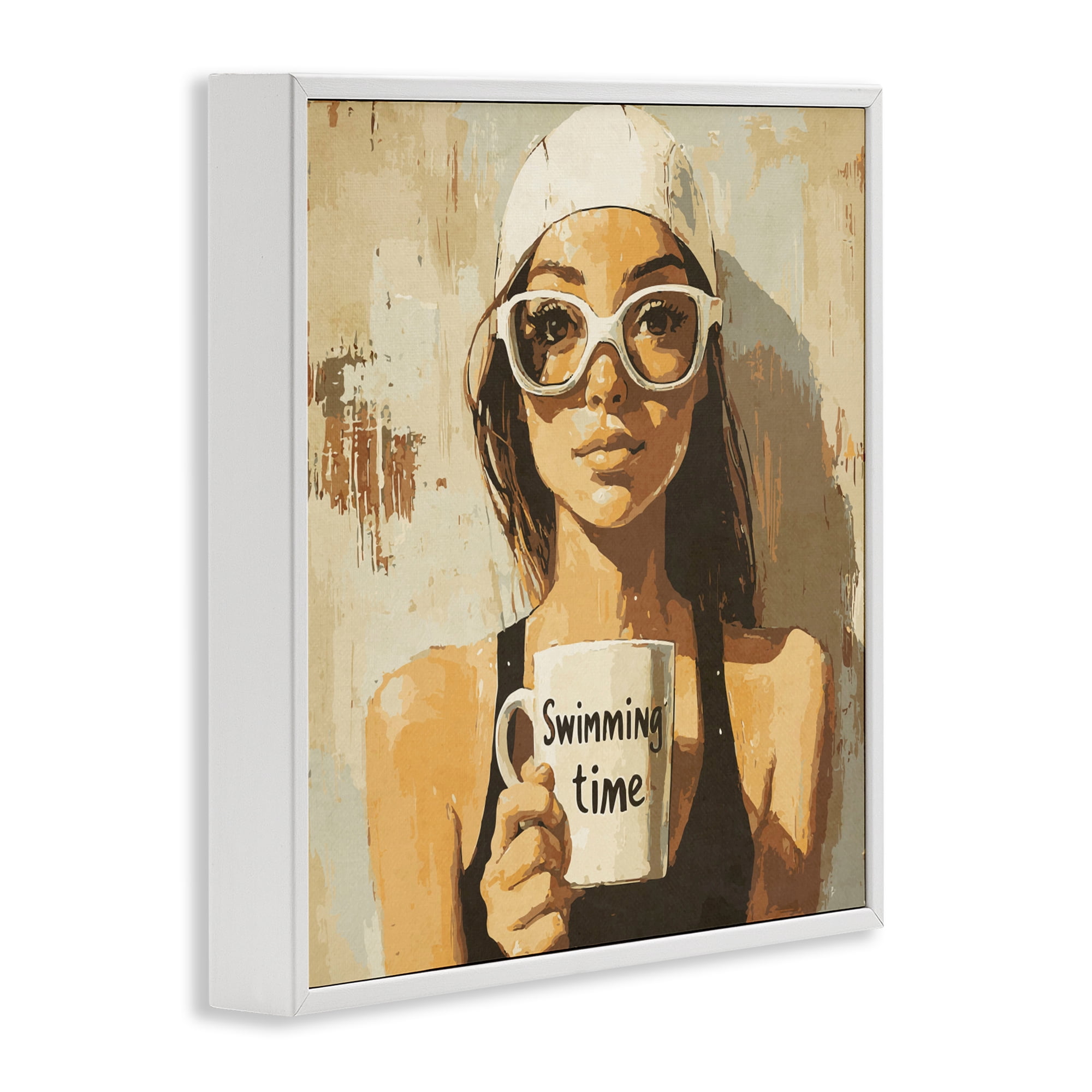 Stupell Industries Swimming Mug Girl White Framed Giclee Art, design by Layla Oz