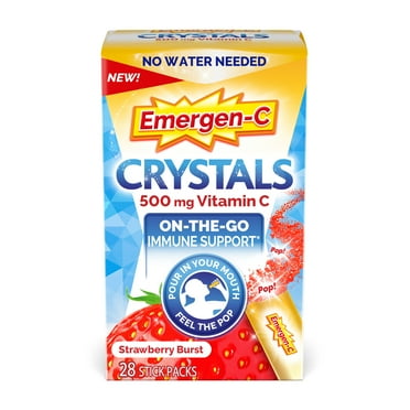 Emergen-C Crystals, On-the-Go Emergen-C Immune Support Supplement, Strawberry Burst, 28 Packs