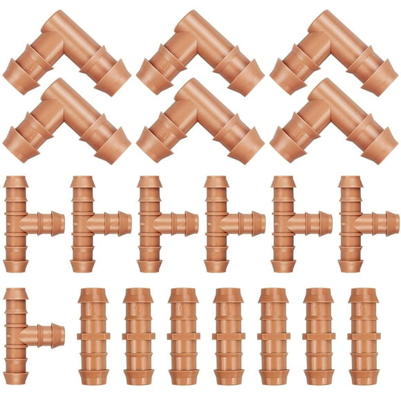 GHSDFBB 17mm Drip Irrigation Kit：Drip Irrigation Parts for 1/2 Inch Drip Irrigation Tubing with 0.600" ID Drip Line Irrigation Kit 20 Pieces Barbed Connectors Including 7 Couplings 7 Tees 6 Elb