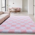 thumbnail image 3 of JakoliveWhite pink Checkered Rug， 5x7ft， Thick Fluffy Plaid Area Rug, Anti-Slip Design for Bedroom, Living Room, Girls’ Space, Nursery & Dorm, Soft Indoor Floor Mat, 3 of 8