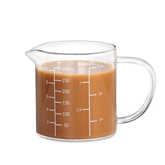 Vaso medidor de vidrio transparente de 77 litros, 300 ml con boquilla en forma de V