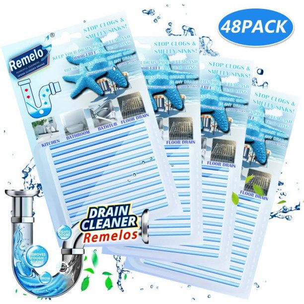 Remelos Drain Sticks Drain Stix Drain Cleaner & Deodorizer Sticks Drainstix for Clogs Kitchen Bathroom Sinks Unclog Eliminate Odor Septic Tank(48pack)