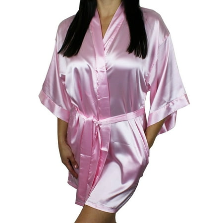 Ms Lovely - Women's Satin Kimono Bridesmaid Short Robe With Pockets ...