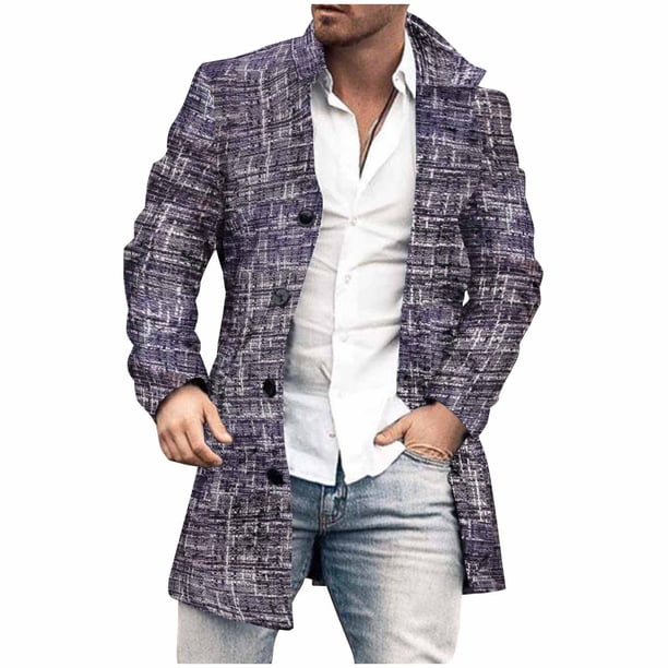 Puntoco Chaqueta Gruesa Con Bolsillos Y Estampado De Cuello Abotonado Y Manga Larga Para Hombre