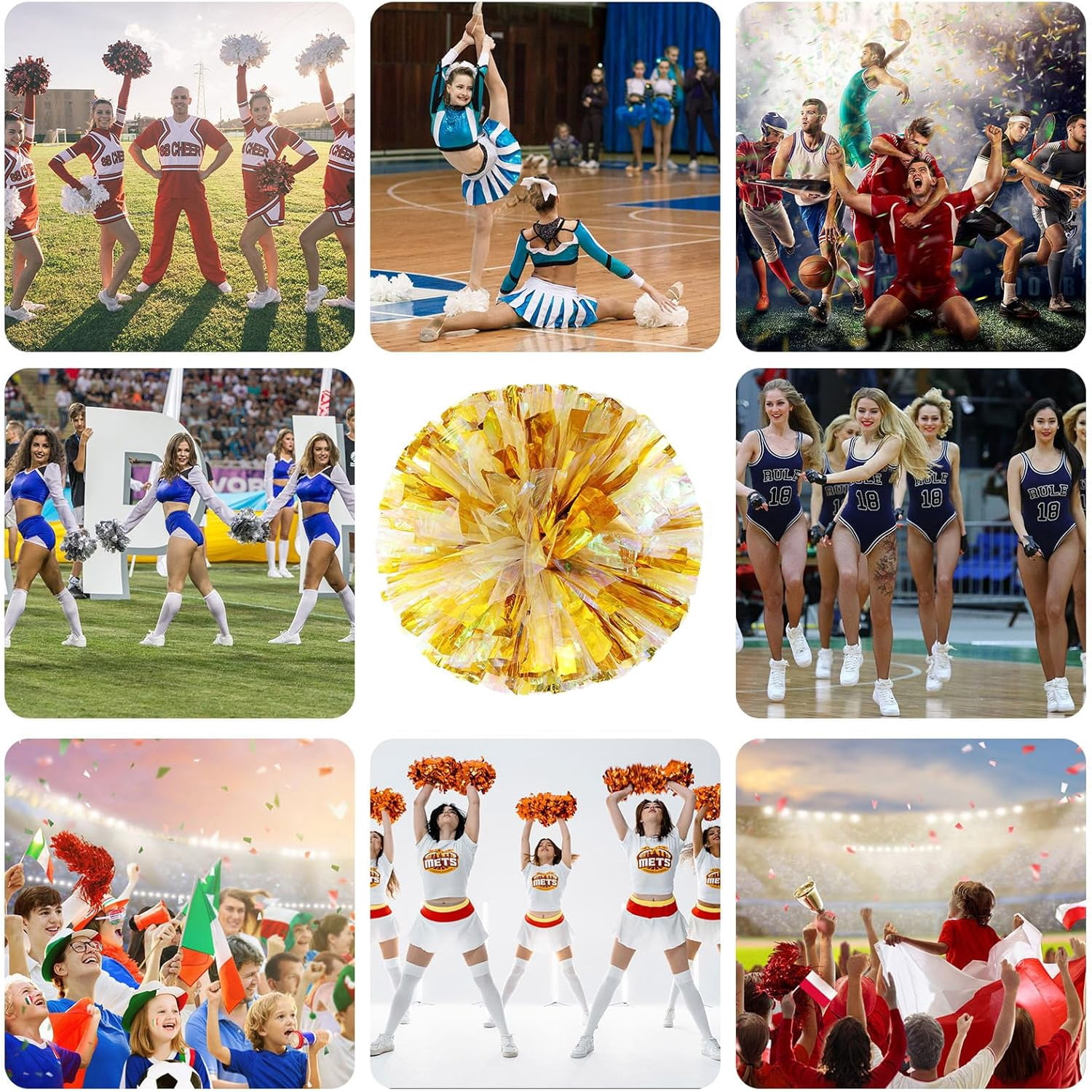 20 Pack Cheerleading pom poms,Cheer pom poms Sports Dance Cheer Plastic Pom Poms Cheerleading for Sports Team Spirit Cheering (Colorful+Blue)