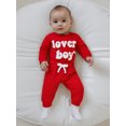 thumbnail image 4 of BemeyourBBs Baby Boy Spring Clothes Valentines Day Outfits Lover Boy Letter Embroidery Romper Solid Pants Set, 4 of 9