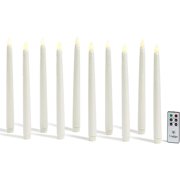 Flameless Taper Candles with Remote - 10 Inch Tall, Warm White Flickering LED Light, Ivory Wax with Realistic Drip Effect, Automatic Timer, Christmas Decor, All Batteries Included - Set of 10