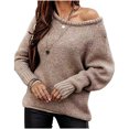 thumbnail image 2 of Suéter de cuello redondo sexy con hombros descubiertos para otoño e invierno, suéter informal holgado de color sólido de talla grande para mujer, 2 of 6