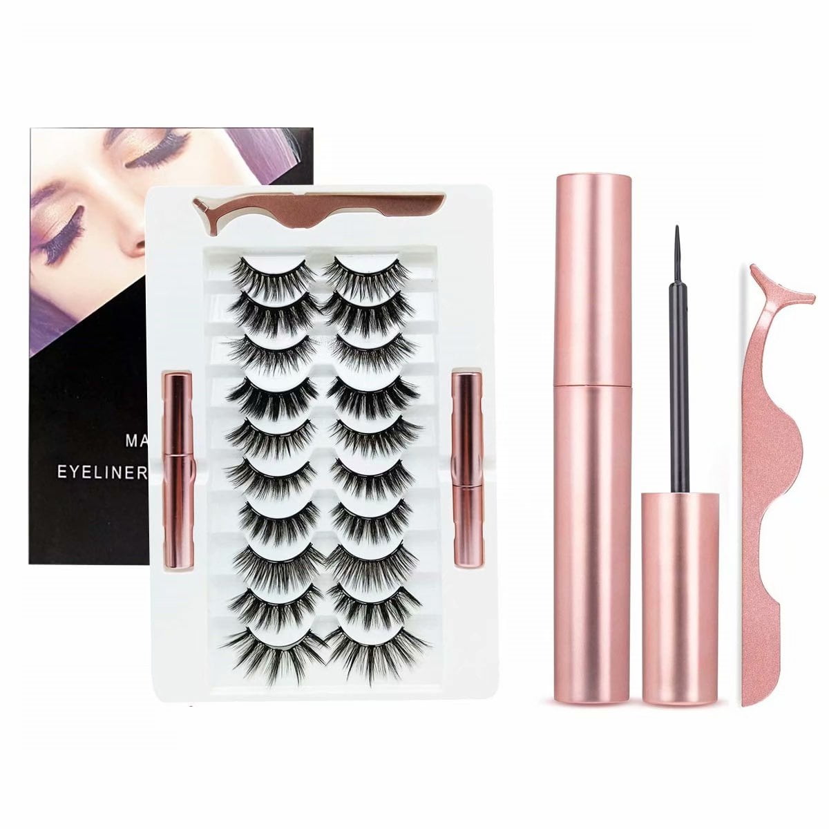 Saisze 10 Pairs Eyelashes with Eyeliner Kit Most Natural Look