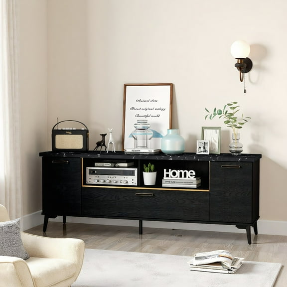 YYAo TV Media Console Table,TV Stand,63 Inch TV Stand with Flip Door Cabinet for TVs up to 75 Inch-Black