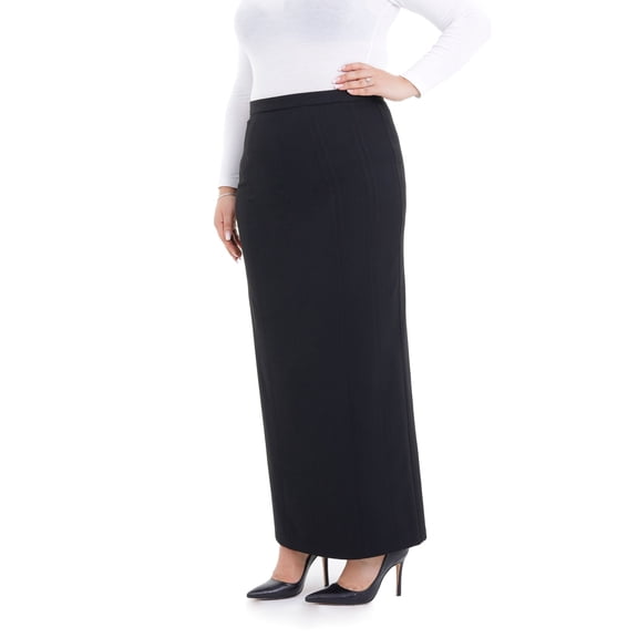 Black Ankle Length Women's Plus Size Back Split Maxi Skirt