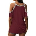 thumbnail image 4 of Pompotops Mode Femmes Manches Courtes Épaules Dénudées Col Rond Hauts Décontractés T-shirt Blouse, 4 of 8