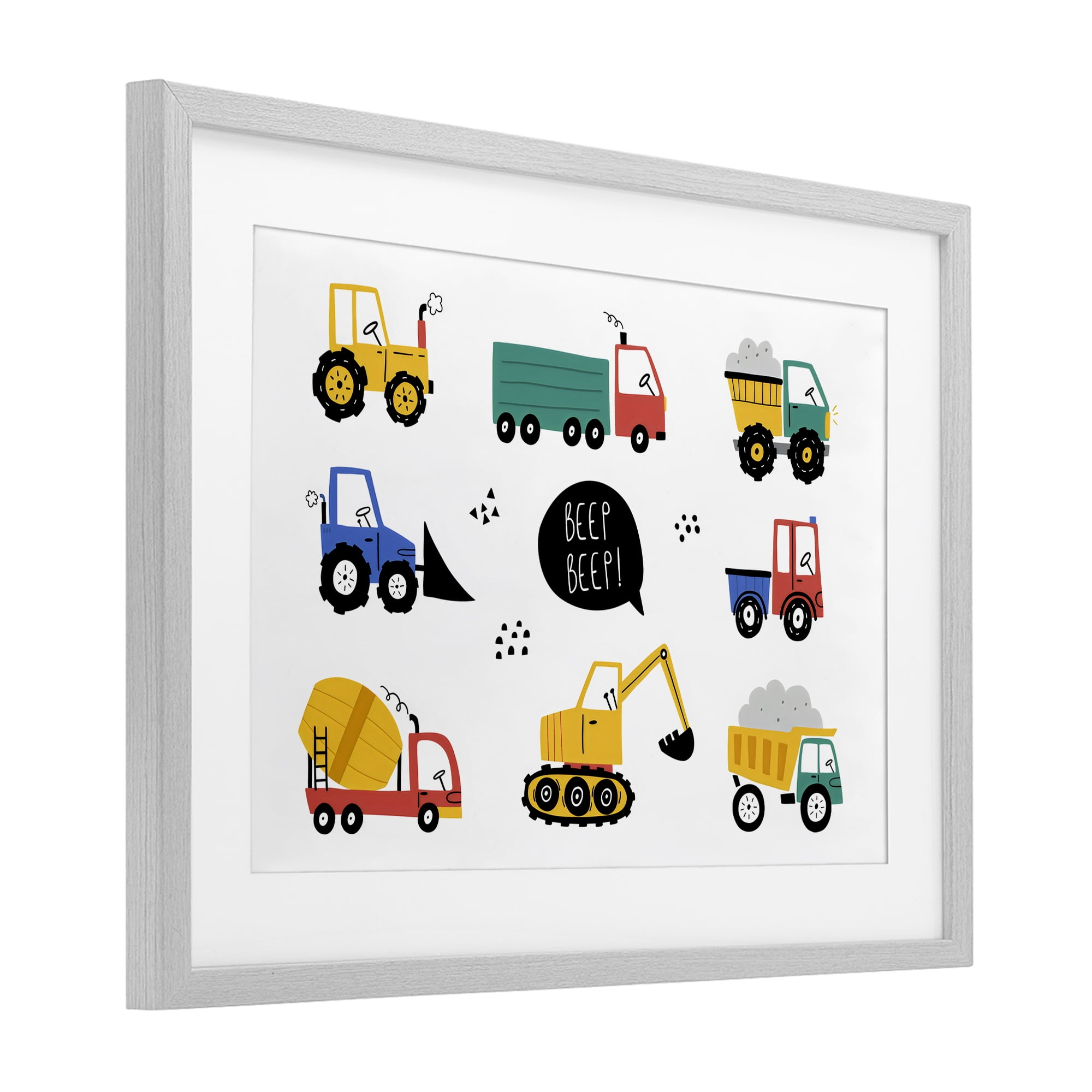 Stupell Industries Beep Construction Vehicles Gray Framed Print Under Glass, design by Creative Studio