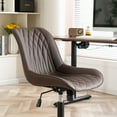 thumbnail image 4 of YOUNIKE Upholstered Desk Chair, Armless Computer Chair with Wheels，Modern Faux Leather Office Chair，Adjustable Swivel Rolling Chair，Adjustable Height，Suitable for Office, Home, Brown, 4 of 15