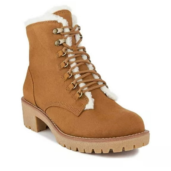 QUIZZER Women's Block Heel Shearling Combat Boot