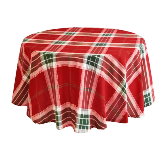 St Nicholas Square Red Holiday Plaid Tablecloth 70" Round