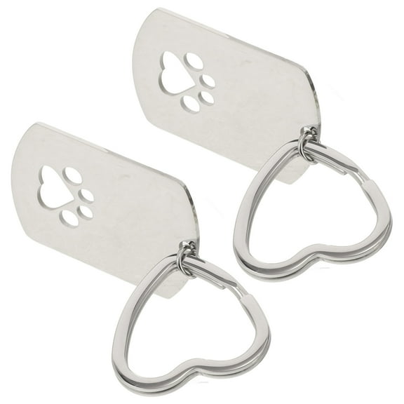 Masteelf 2pcs Pet Memorial Keychain Stainless Steel Keyring Keepsake Pendant With Paw Print Dog Cat Ashes Jewelry Dog Tag Pendant For Pet Lovers
