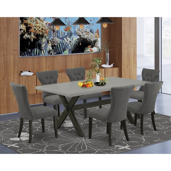 7-Piece Rectangular Dining Set - Solid Wood Table6 Parsons Chairs - Modern Dinette