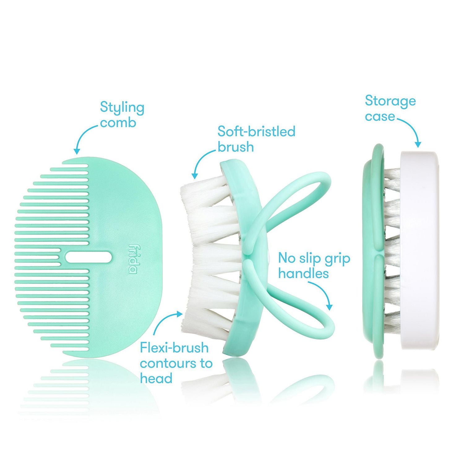 Frida Baby - Baby Head-Hugging Hairbrush + Styling Comb Set Gentle and Soft Bristles, Storage Case, Styling Comb, Super Soft Brush