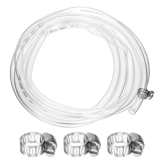 Clear Vinyl Tubing, 0.39" ID. 0.47" OD. 9.84 ft Length Tube, Drain Hose with Clamps, Transparent