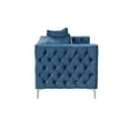 thumbnail image 3 of Rome - 3 Pieces Button Tufted Blue Velvet Fabric Living room Set - 1 Sofa, 1 Loveseat and 1 Armchair, 3 of 7