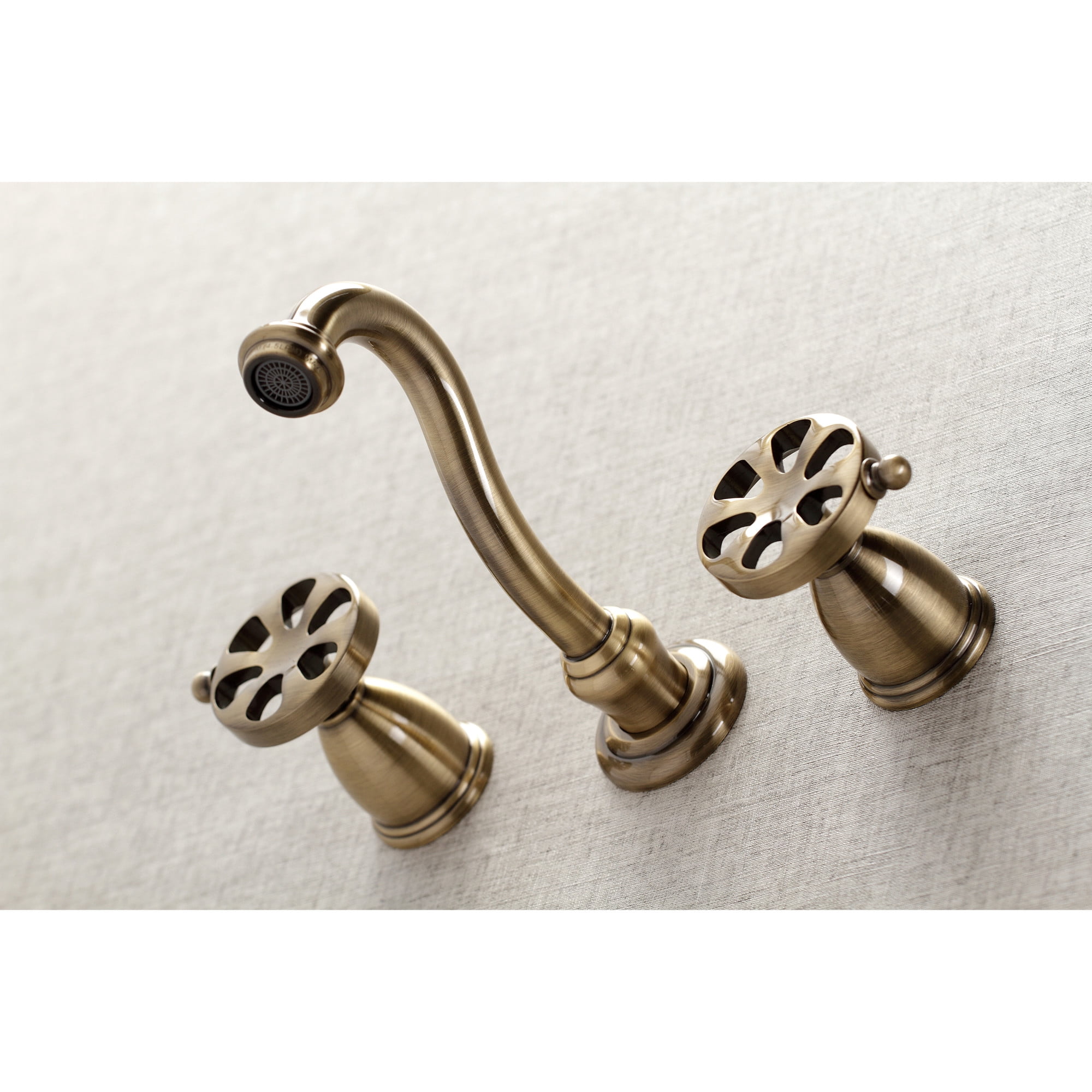 Kingston Brass KS3123RX Belknap Double-Handle Wall Mount Bathroom Faucet, Antique Brass