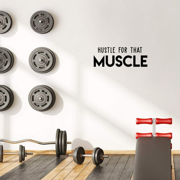 Autocollant Mural en Vinyle - Hustle for That Muscle - 11 Pouces x 30 Pouces - Citation Motivationnelle Moderne pour Décoration de Centre D\'entraînement Physique à Domicile