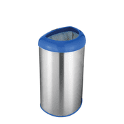 Nine Stars Open-Top Kitchen Trash Can, 13.2 Gallon Stainless Steel, Hands-Free Garbage Bin, with No Lid, Silver and Blue