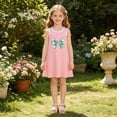 thumbnail image 4 of IFNWSV Girls Sundress Sleeveless Round Neck Fashion Bow Print A Line Casual Summer Tank Dress Pink 6-7 Years, 4 of 5