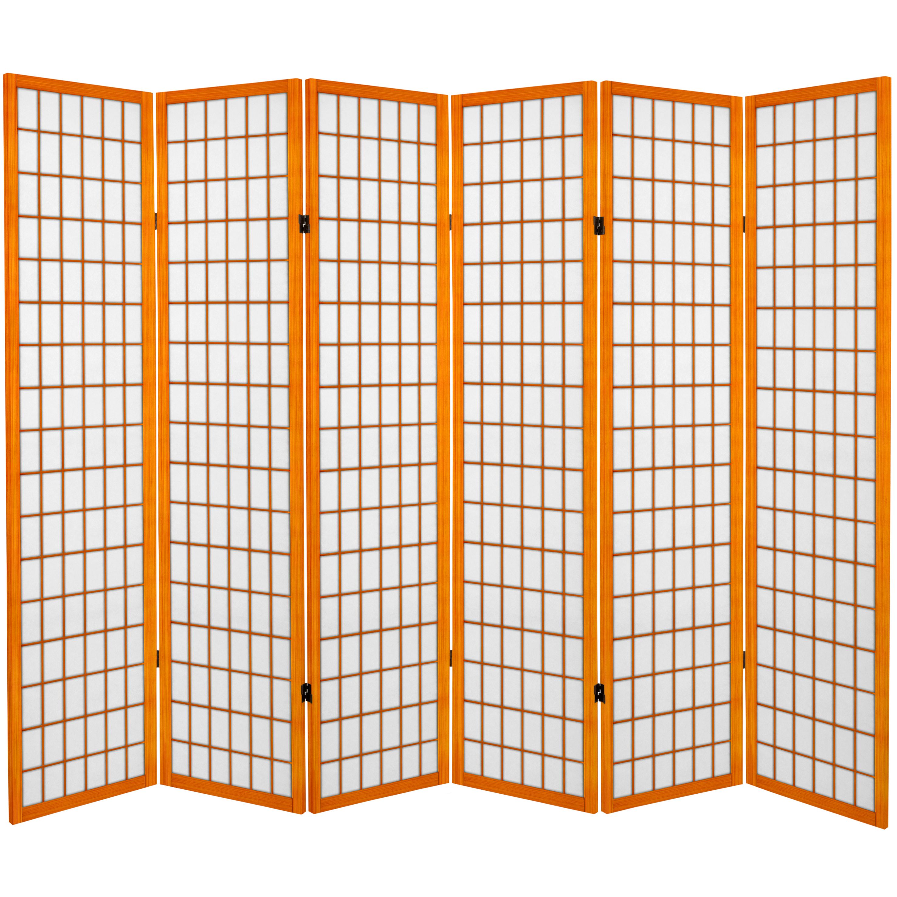 Oriental Furniture 6 Ft Tall Canvas Window Pane Room Divider, honey, 6