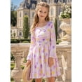 thumbnail image 6 of Lanbubble Girls Long Sleeve Dress Square Neck Bell Sleeve A-Line 7-8Y, 6 of 8