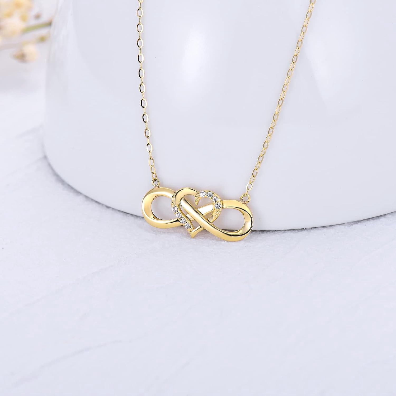 14K Solid Gold Heart Infinity Pendant Necklace for Women, Real Yellow Gold Love Jewelry Anniversary Birthday Gifts for Her, Wife, Mom 18inch