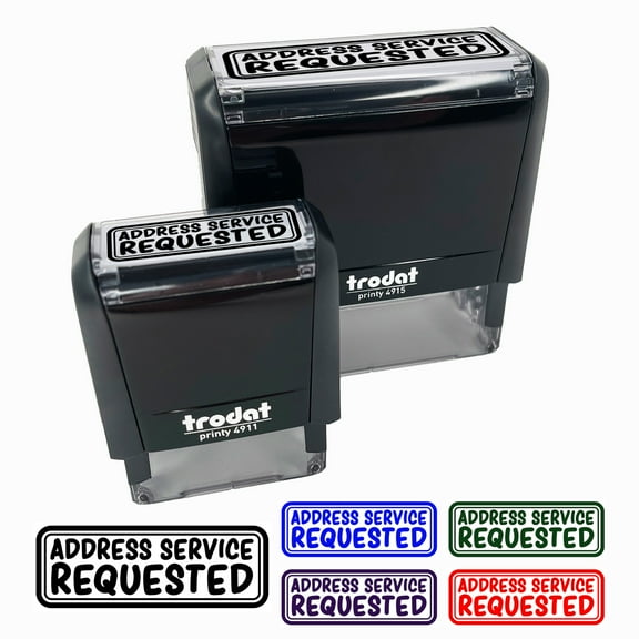 Address Service Requested Mail Self-Inking Rubber Stamp Ink Stamper for Business Office - Black Ink - Small 1-1/2 Inch