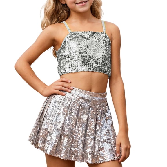 MuXiKeJi Clothes Girls Sparkling Adjustable Sequin Crop Top with Elastic Band for Festive Wear