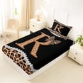 thumbnail image 4 of Manfei Leopard Print Bow Letter R Print Twin Sheet Sets for Girls, Black Brown Initial Bows Bedding, 3pcs, 4 of 5