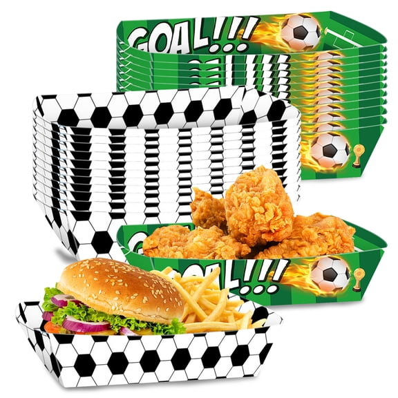 24pcs Soccer Paper Food Trays, Soccer Party Favors Decorations Supplies, Nachos Food Boats Disposable Bowls for Sports Themed Party Decorations