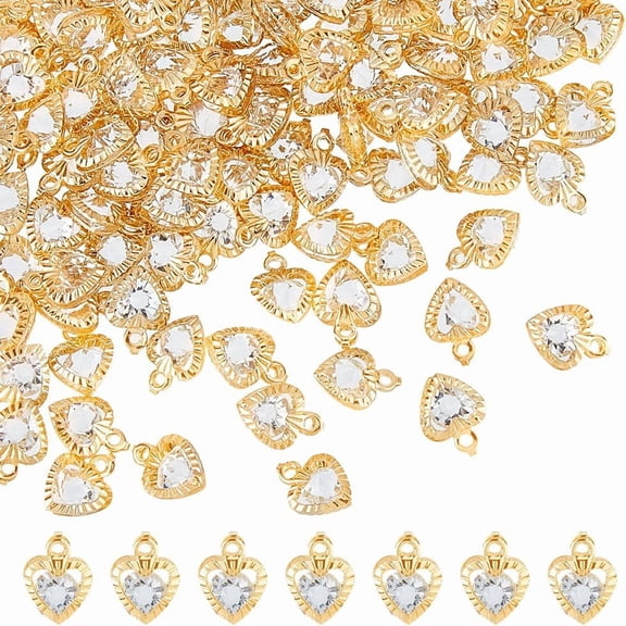 150Pcs Heart Metal Charm Rhinestone Love Charms Crystal Dangle Pendants Light Gold Heart Charm Small Hole Iron Charms