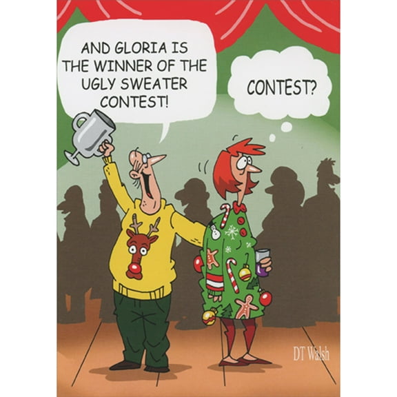 Oatmeal Studios Gloria is the Winner of the Ugly Sweater Contest Box of 10 Humorous / Funny Christmas Cards