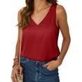 thumbnail image 2 of Women Silk Satin Tank Top V Neck Summer Sleeveless Shirt Business Casual Dressy Outfit Vacation Clothes Wine Red M, 2 of 6