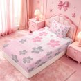 thumbnail image 4 of meiyoeat pink Kawaii Floral Twin Sheets,Gray Cute Flowers Bedding,3pcs,1 Fitted Sheet and 1 Pillowcase, 4 of 6