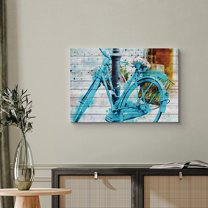 PixonSign Canvas Print Wall Art Watercolor Smudge Blue Vintage Bike Transportation Bicycles Mixed Media Realism Chic Urban Multicolor Ultra for Living Room, Bedroom, Office - 32"x48"